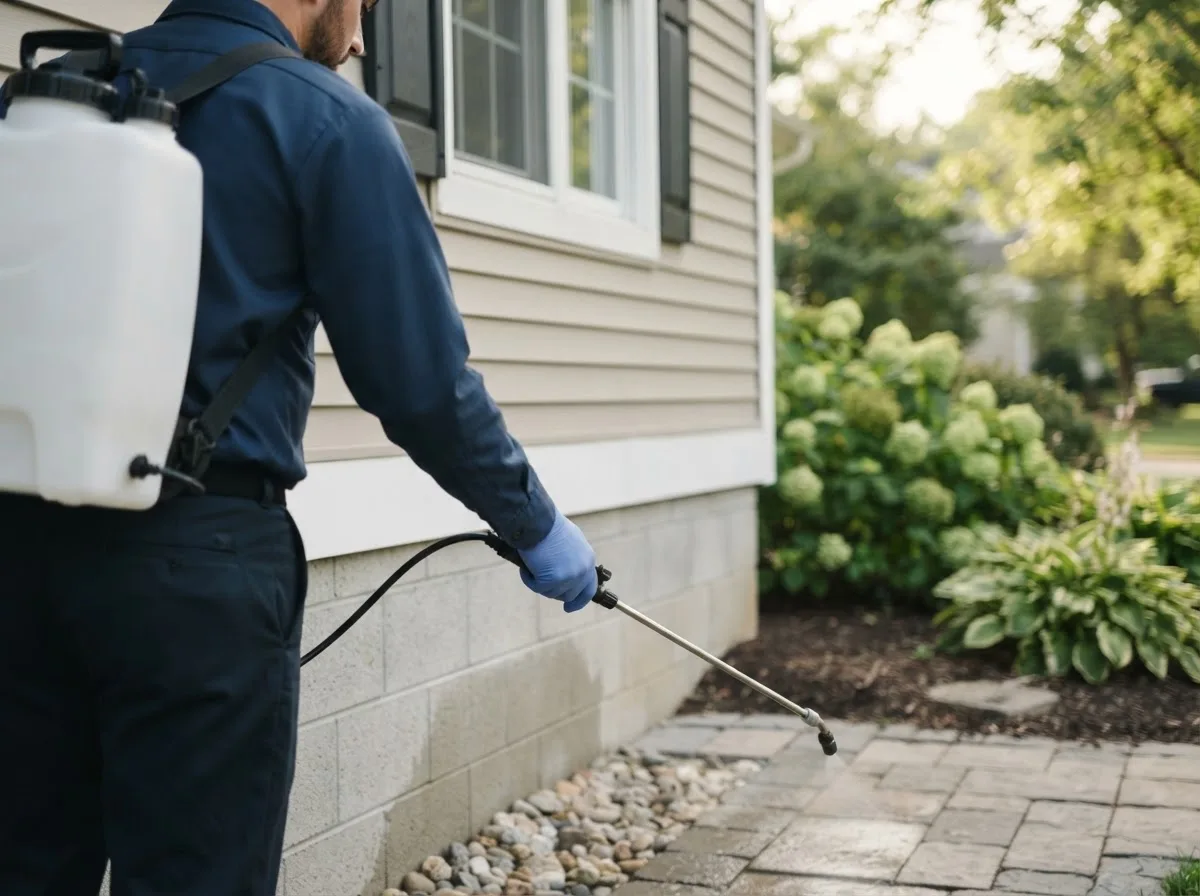 Pest control technician inspecting a home in Aurora, MO
